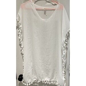 Yincro Womens Bathing Suit Cover Up Size B White Tassle Fringe NWOT